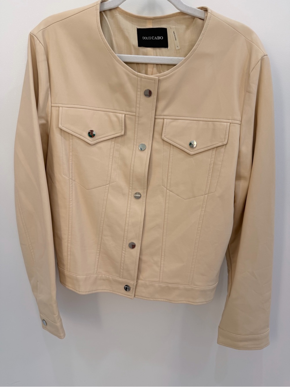 Dolce Cabo Light Beige Button-Front Jean Jacket